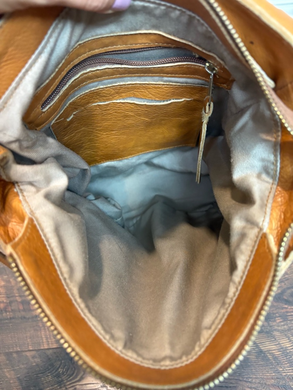 MUSS Tan Leather Convertible Backpack - Woven Detail Feather Tassel - Picture 4 of 6